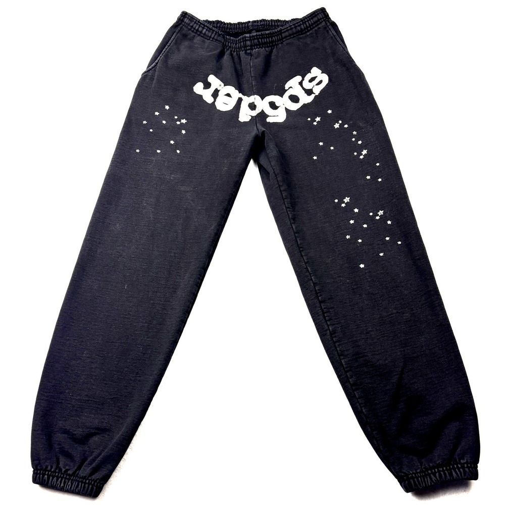 Sp5der Worldwide Black Puff Print Sweatpants Joggers‎ Large Made in Los Angeles
